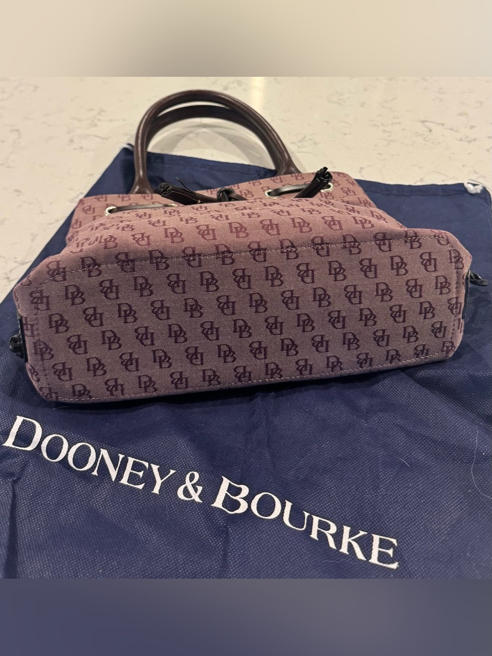 Dooney & Bourke Tassel Tote Bag Purple Signature Canvas Brown Leather - Picture 7 of 11